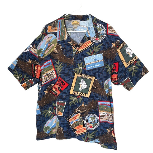 REYN SPOONER Kona Coffee Mens Size Large Multicolor Pullover Hawaiian Polo Shirt - Picture 7 of 8